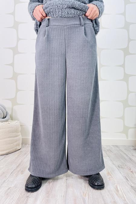 Pantalone cotabato in velluto grigio ampio a palazzo